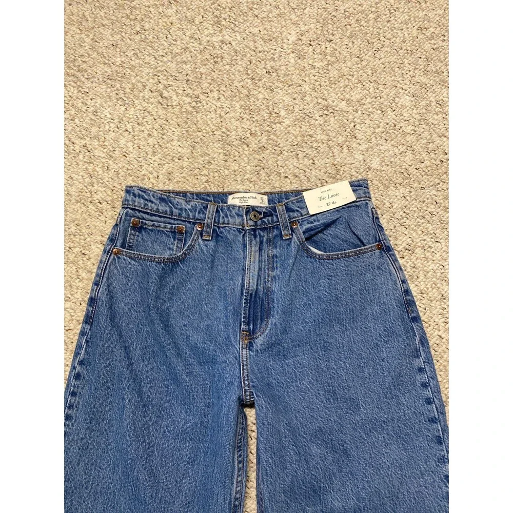 NWT Abercrombie & Fitch The Loose High Rise Wide Leg Jeans Medium Wash Size 27/4 - Picture 5 of 10